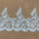 Beaded Corded Lace Trimming 100 Percent Polyester Net Mesh Fabric - Embroidered, 8" Width (1 Yard)