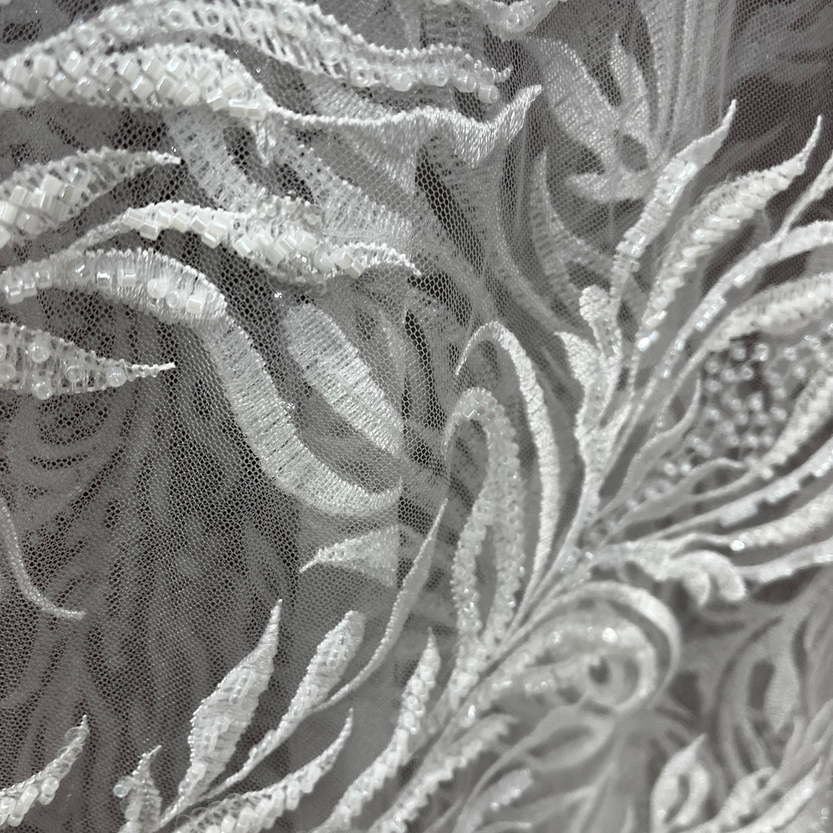Beaded Lace Fabric on Polyester Net Mesh