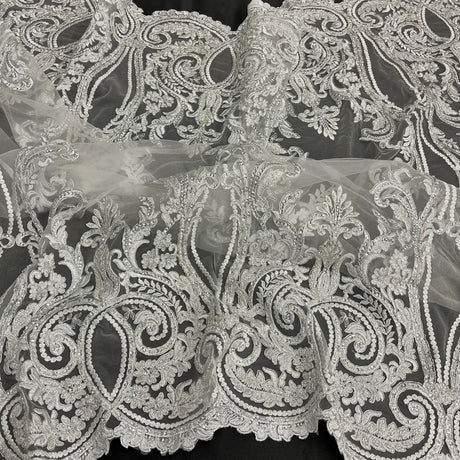 Beaded Corded Bridal Lace Fabric