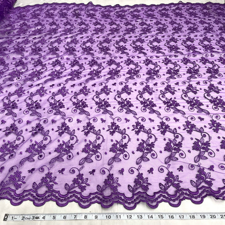 1 Yard Corded Bridal Lace Fabric Embroidered on Polyester Net Mesh for Elegant Wedding and Evening Gowns – 54"