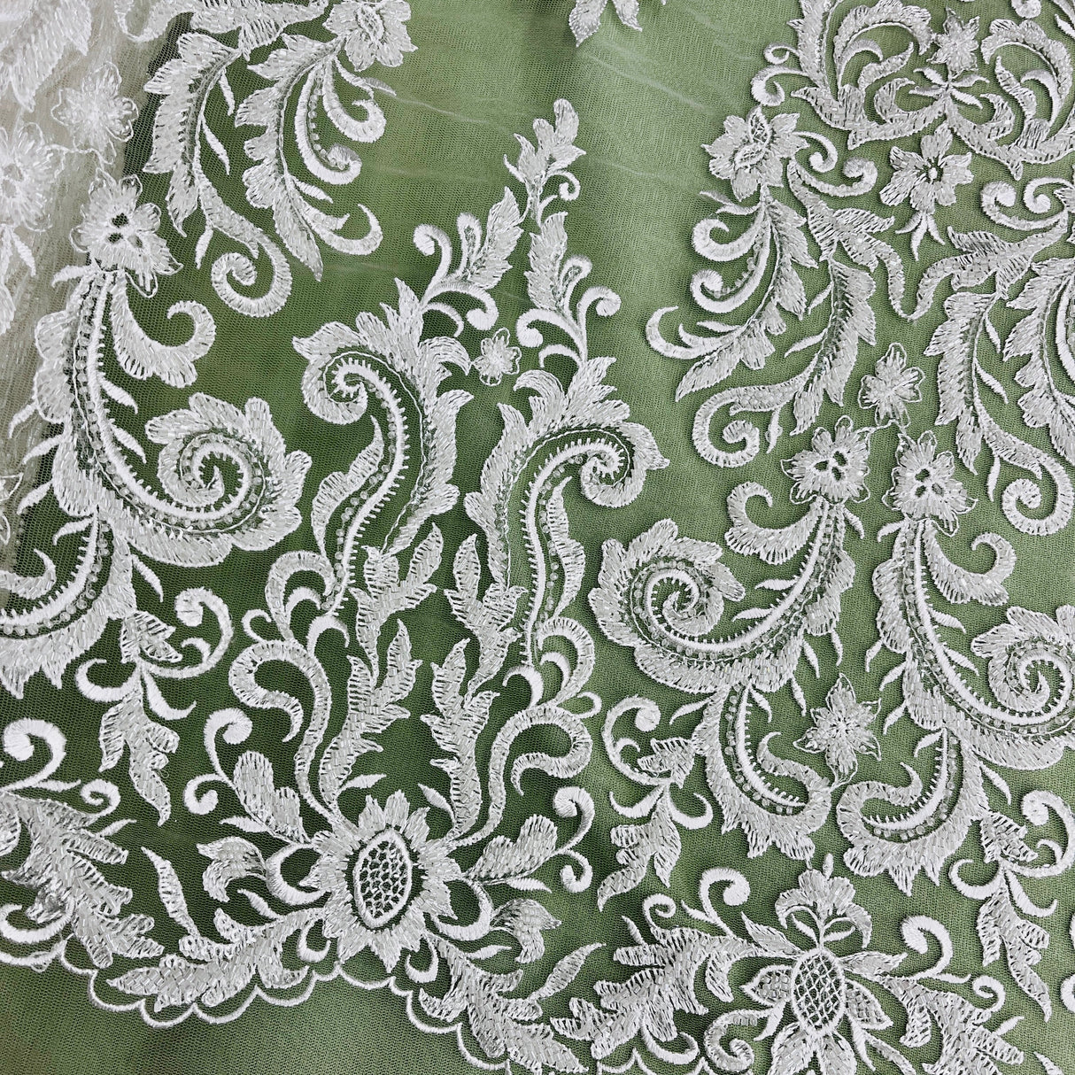 Beaded Embroidered Lace Mesh Off White