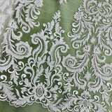 Beaded Embroidered Lace Mesh Off White