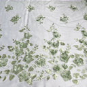 3D Floral Lace Fabric - Embroidered 100 Percent Polyester Tulle, 3D Satin Flowers And Leaves, 60" Width (1 Yard)