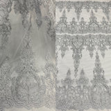 1 Yard Exquisite Corded Bridal Lace Fabric Embroidered on 100% Polyester Net Mesh White