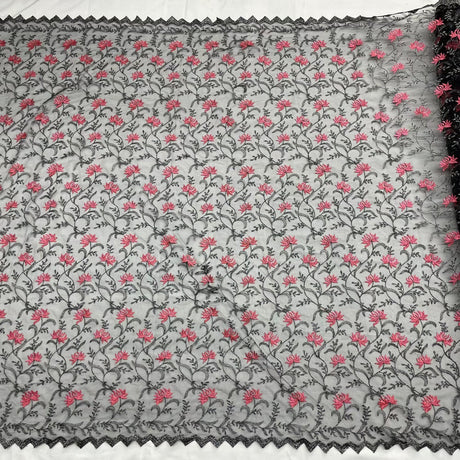 Embroidered Polyester Net Mesh Lace Fabric - Brown/Orange, 54" Width (1 Yard)