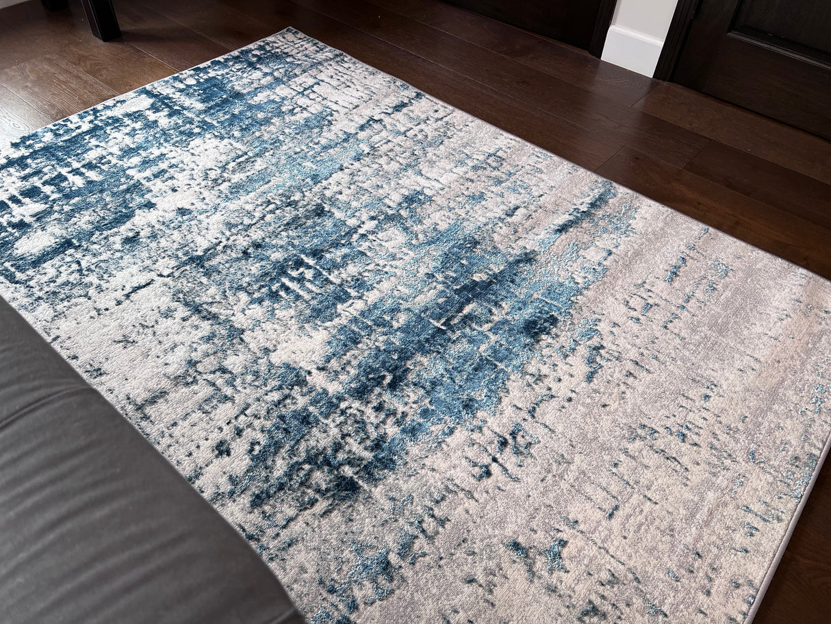 Tess 913 Blue Polyester Area Rug - Blue, Machine Made, Made In Turkey (5' 3" X 7' 4")