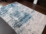 Tess 913 Blue Polyester Area Rug - Blue, Machine Made, Made In Turkey (5' 3" X 7' 4")