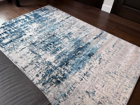 Tess 913 Blue Polyester Area Rug - Blue, Machine Made, Made In Turkey (5' 3" X 7' 4")