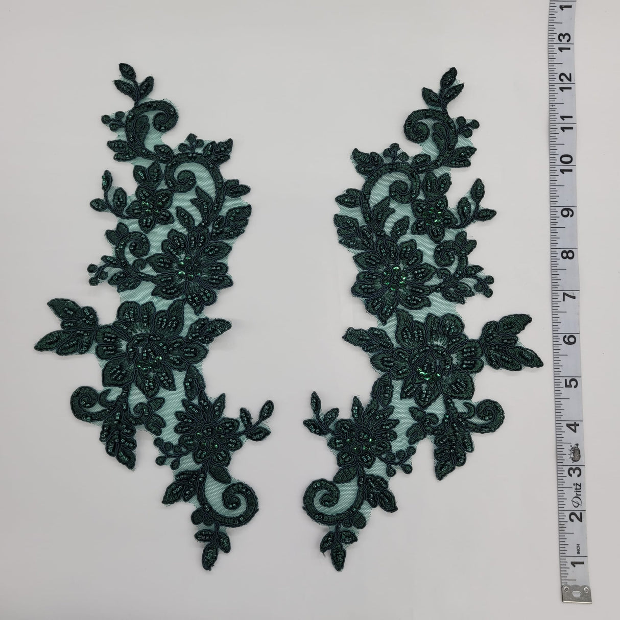 Beaded Corded Floral Lace Applique on Polyester Net Mesh