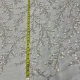 1 Yard Ivory with Silver Beaded 3D Floral Lace Fabric Embroidered on Polyester Net Mesh 54 Inch Width