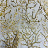 Beaded Lace Fabric Embroidered With Fuzzy Thread On 100 Percent Polyester Net Mesh - Ivory, Silver, White, Gold, 54" Wide (1 Yard)