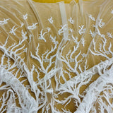 Beaded Lace Fabric Embroidered With Fuzzy Thread On 100 Percent Polyester Net Mesh - Ivory, Silver, White, Gold, 54" Wide (1 Yard)