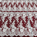 1 yarda de tela de encaje nupcial con cordones plateados bordada sobre malla de poliéster floral elegante de 50 pulgadas de ancho