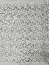 Angela Metallic Corded Lace Fabric - Embroidered Sequins Mesh Lace, Double Scallop Edge, 50-54" Width (1 Yard)