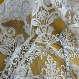1 Yard Ivory with Silver Beaded and Corded Bridal Lace Fabric on Polyester Net Mesh 51 Inch Width