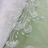 1 Yard Exquisite Beaded Lace Fabric Embroidered on Polyester Net Mesh White Ivory and Blush