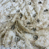 1 Yard Beaded Rhinestone 3D Floral Lace Fabric Embroidered 100 Percent Polyester Net Mesh 50 inch Width