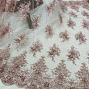 Beaded Lace Fabric Embroidered On 100% Polyester Net Mesh Fabric - Gold, Beaded Sequined Embroidered Lace, 50" Width (1 Yard)