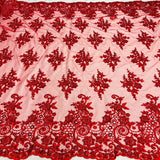 1 Yard Beaded and Corded Bridal Lace Fabric Embroidered on Polyester Net Mesh
