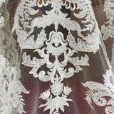 Beaded Corded Lace Fabric Embroidered on 100% Polyester Net Mesh