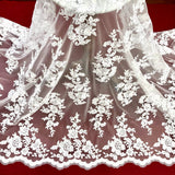 1 Yard Luxurious Corded Bridal Lace Fabric Embroidered on 100% Polyester Net Mesh – Silver – 54"