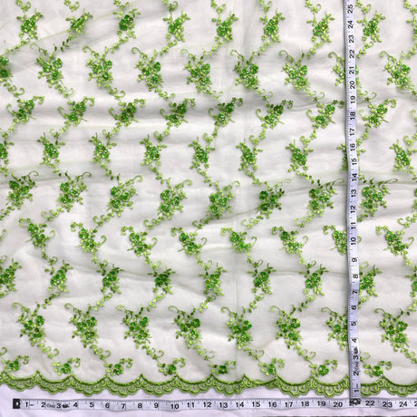 Beaded Lace Fabric Embroidered On 100 Percent Polyester Net Mesh - Purple, Lime Green, Black, Fuchsia, Red, 52" Width (1 Yard)