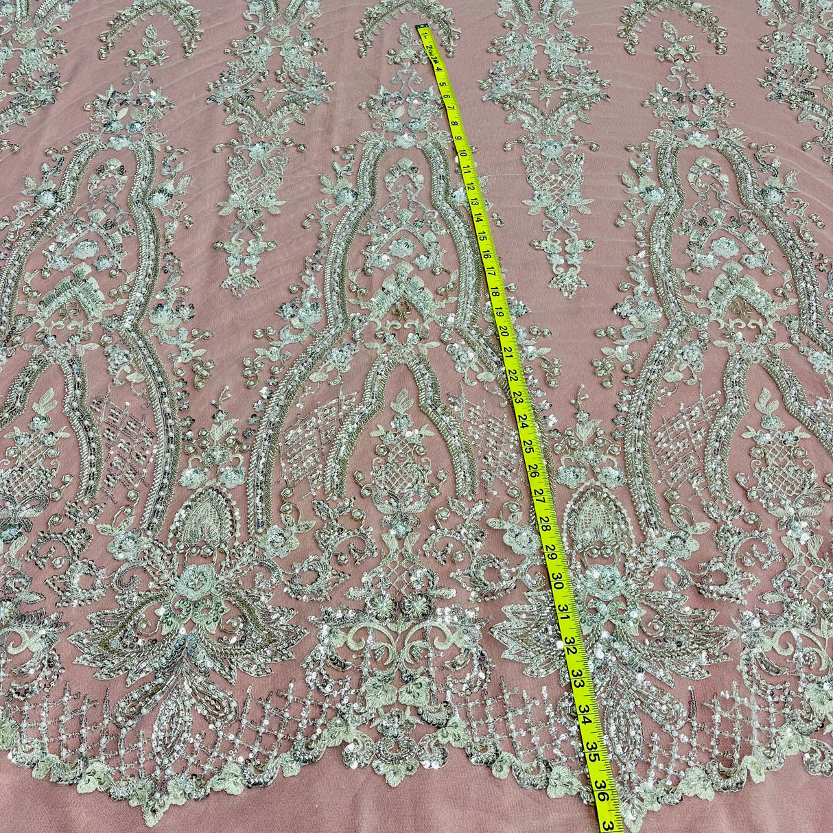 Beaded Lace Fabric on Polyester Net Mesh 52"