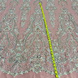 Beaded Lace Fabric on Polyester Net Mesh 52"