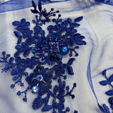 Beaded Corded Lace Fabric on Polyester Net Mesh