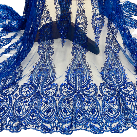 Beaded Lace Fabric on Polyester Net Mesh