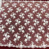 1 Yard Beaded 3D Floral Lace Fabric Embroidered on 100% Polyester Net Mesh White