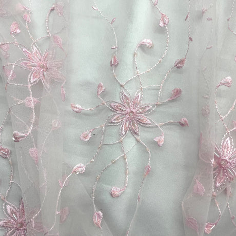 Beaded Lace Fabric on Polyester Net Mesh