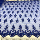 Beaded Corded Lace Fabric on Polyester Net Mesh