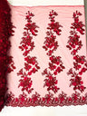 Scarlet 3D Floral Design Lace Fabric - Embroidered Beaded Mesh Lace, Double Scallop, 54" Width (1 Yard)