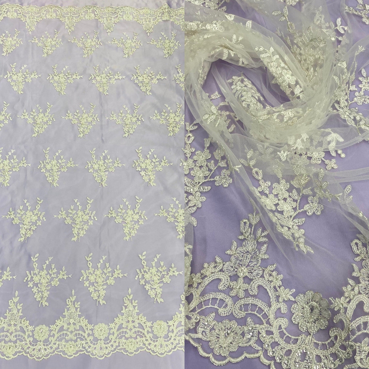 Beaded Corded Bridal Lace Ivory Mesh