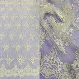 Beaded Corded Bridal Lace Ivory Mesh