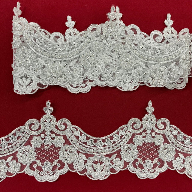 Beaded Corded Lace Trimming White