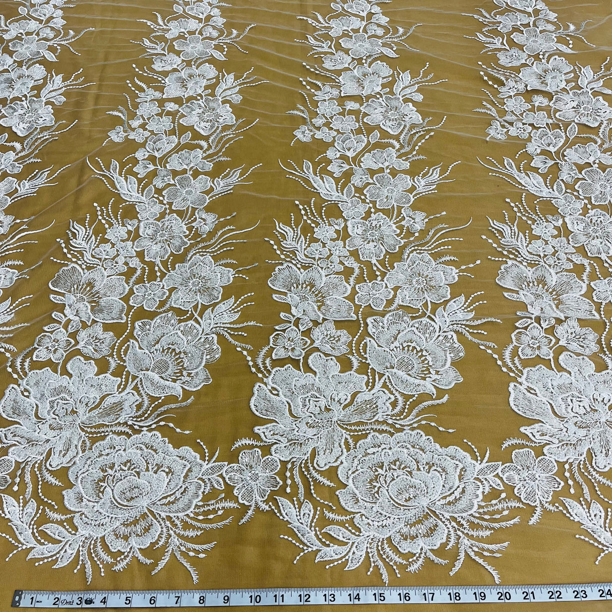 Beaded Lace Fabric Embroidered on Polyester Net Mesh 52"