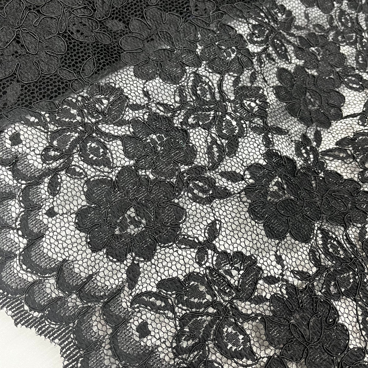 Corded Bridal Lace Fabric on Polyester Net Mesh