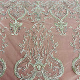 Beaded Lace Fabric on Polyester Net Mesh