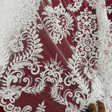 1 Yard Beaded Corded Bridal Lace Fabric Embroidered 100 Percent Polyester Net Mesh 52 inch Width
