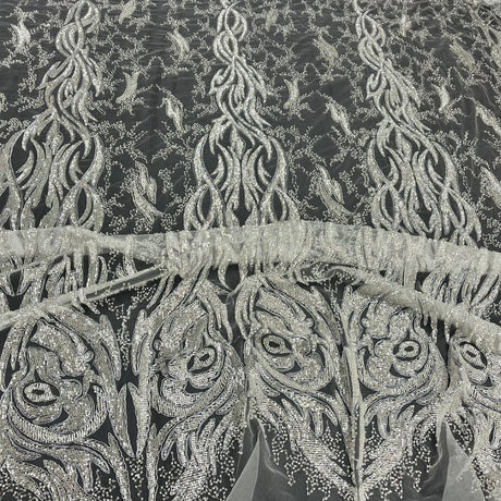Beaded Corded Bridal Lace Fabric