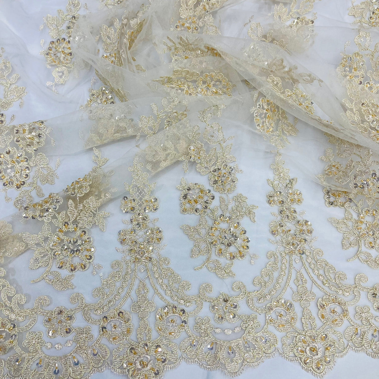 Beaded Corded Lace Fabric 52" Wide