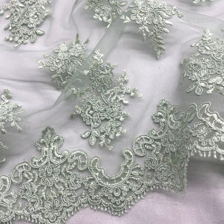 Corded Bridal Lace Fabric - Embroidered Floral Pattern, 52" Width (1 Yard)