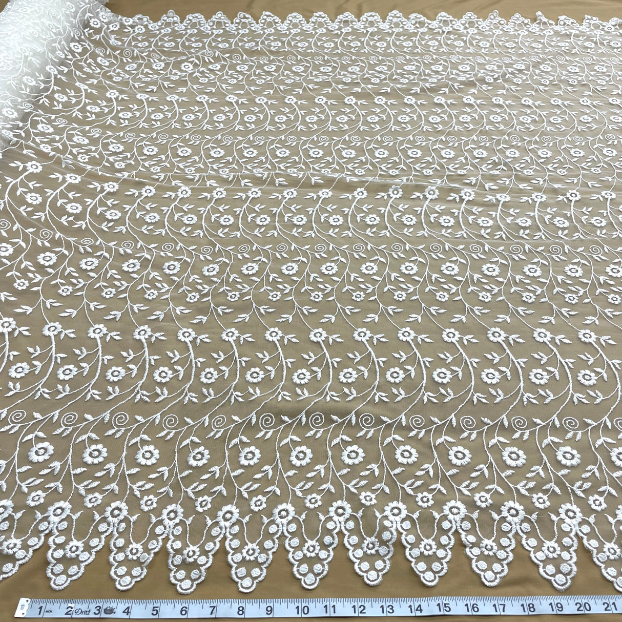 Embroidered Lace Fabric Ivory Mesh