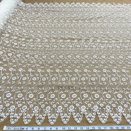 Embroidered Lace Fabric Ivory Mesh