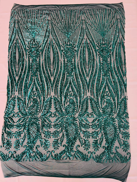 Paisley Sequin Design 4 Way Stretch Mesh Fabric - Nude Paisley Embroidered Iridescent Sequins, 48-50" Width, 36" Length (1 Yard)