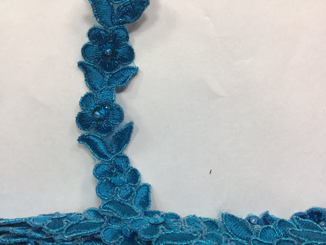 Beaded Corded Lace Trim on Polyester Organza
