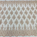 Beaded Lace Fabric Champagne Mesh