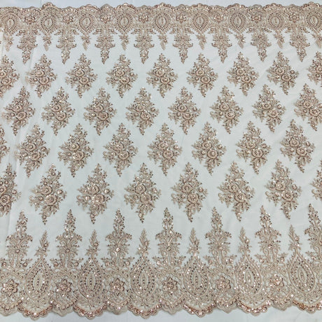 Beaded Lace Fabric Champagne Mesh